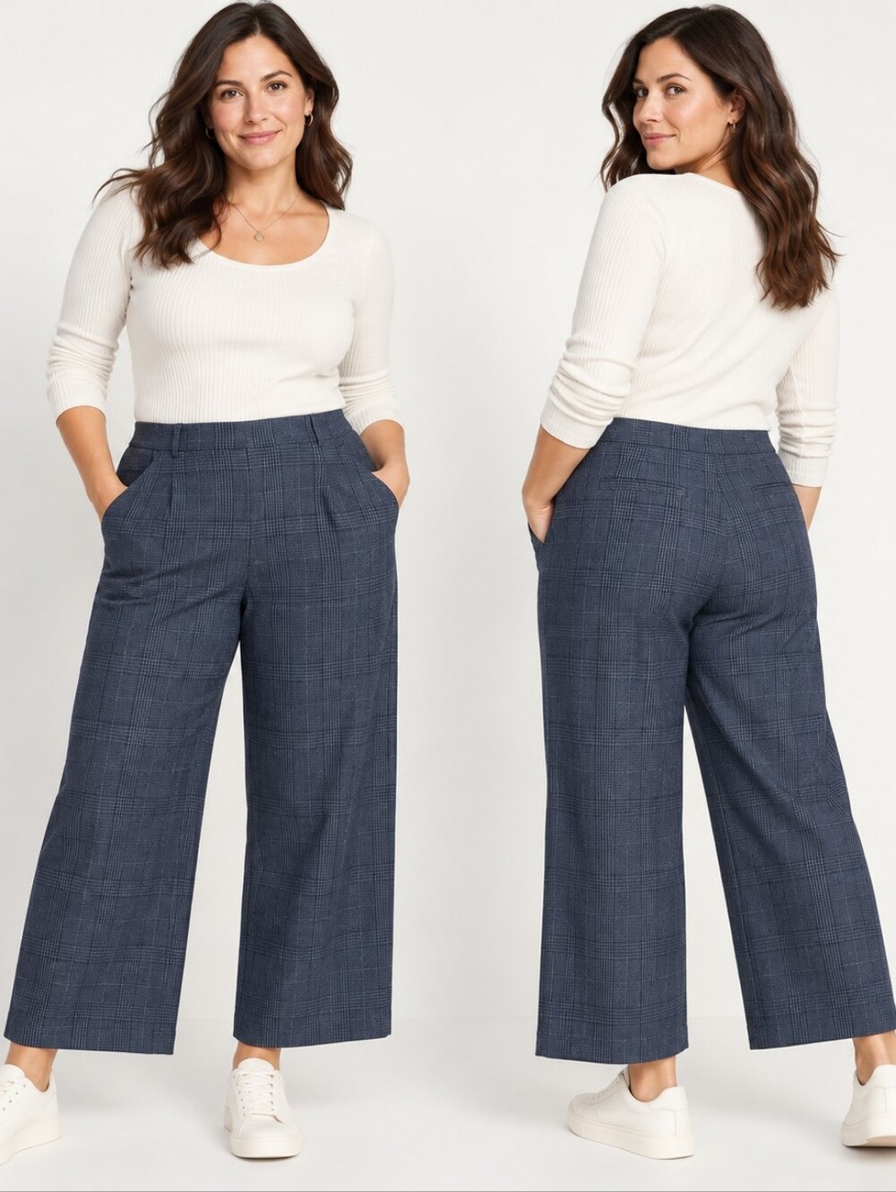 Old Navy High-Rise Wide Leg Plaid Pants L Contemporary Casual Minimalist Workwea